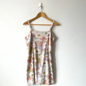 Urban Outfitters Floral Satin Slip Mini Dress Cutout Back Size Large